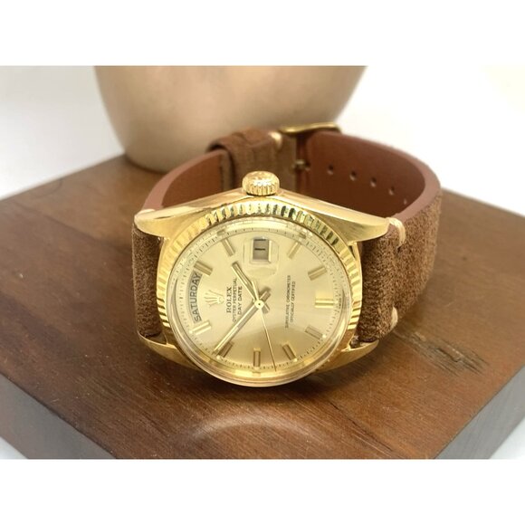 Rolex Men's Watch 1803 Vintage Swiss Automatic 18k Gold Case Brown Leather 36mm - Picture 10 of 16